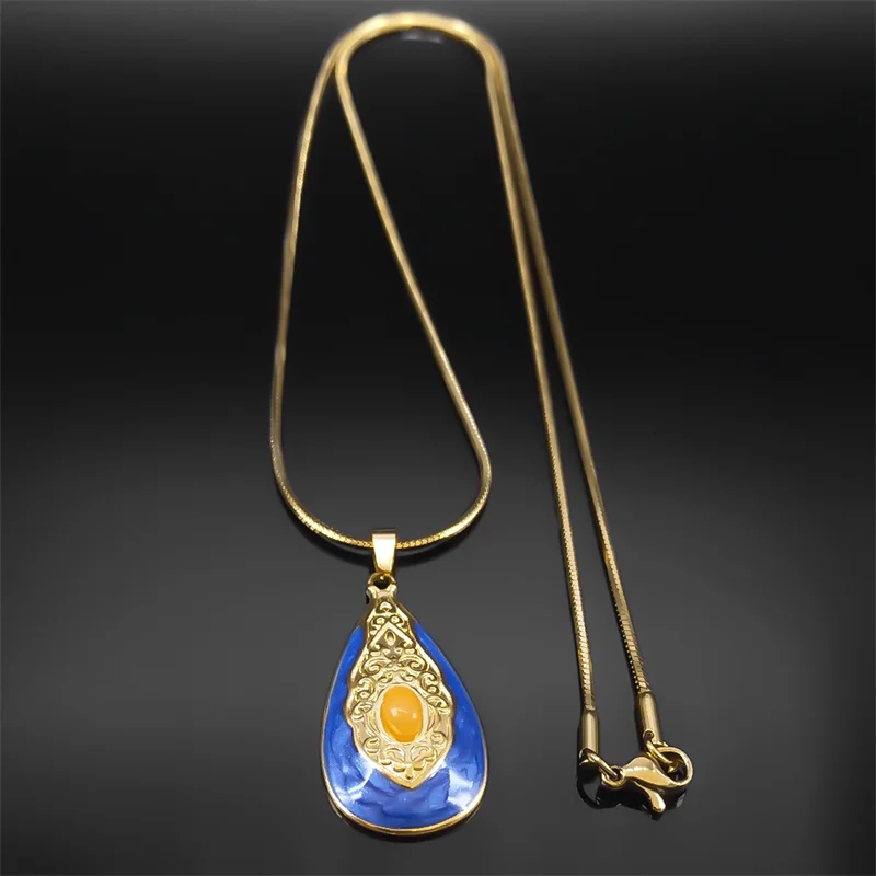 Elegante Boho Lila Wasser Tropfen Anhänger Halskette Frauen Edelstahl Ästhetische Schlüsselbein Kette Weibliche Hochzeit Schmuck NZZZ391S01 – Detail 8