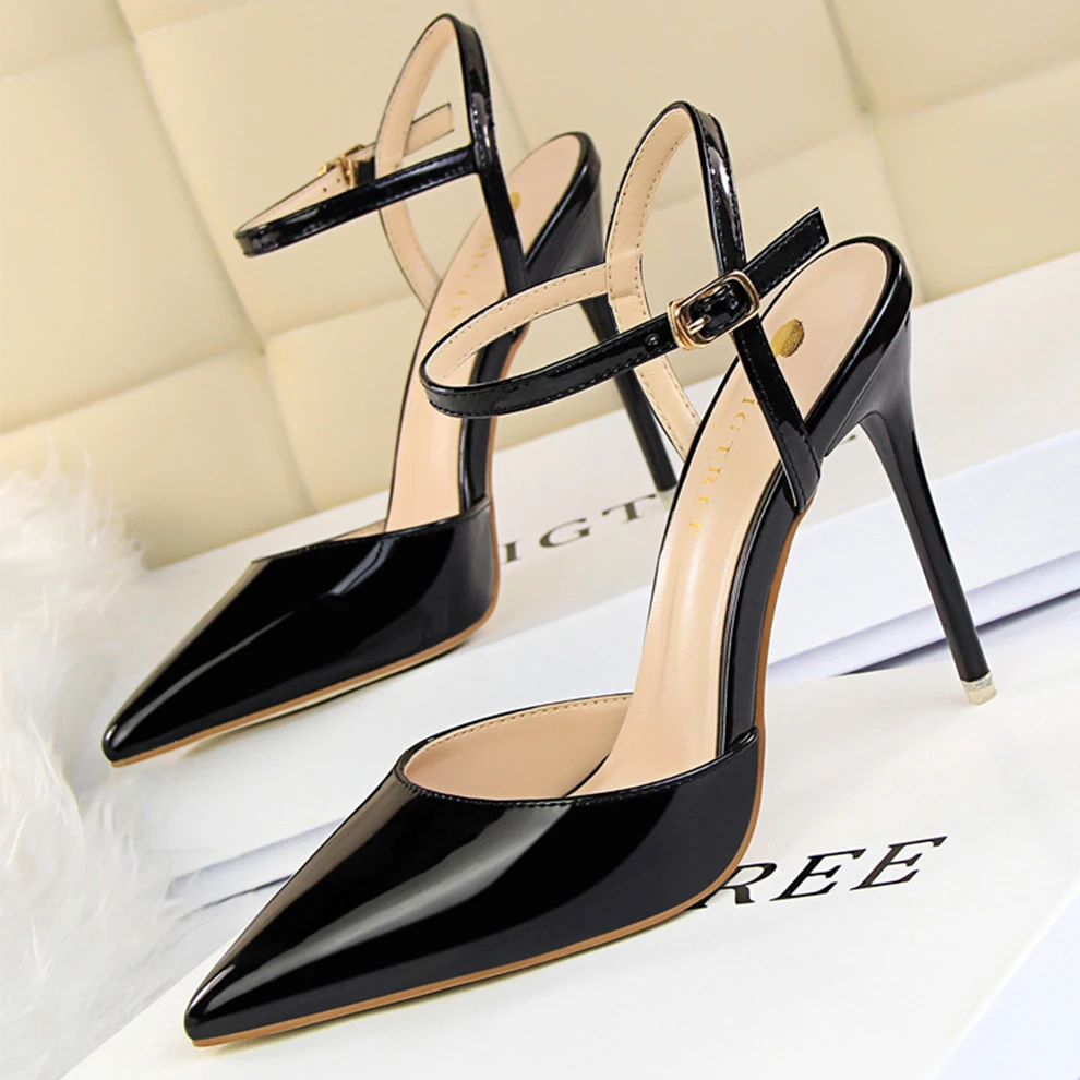Women Pumps Slingback Shiny Metallic High Heels Dress Stiletto Sandals Pointed-toe Silk Shoes