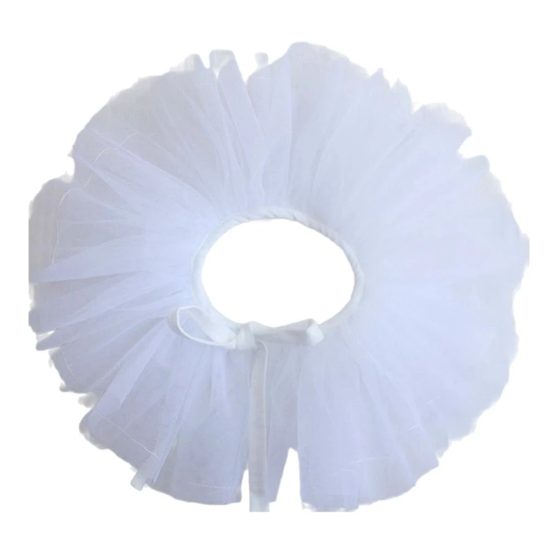 Kobiety wiktoriański marszczony Mesh z imitacją kołnierzyka szal Retro warstwowy tiul odpinany szyi Ruff dekoracyjne Clown Cosplay Choker