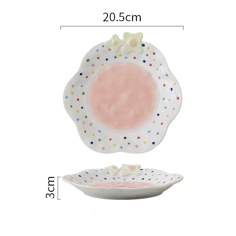 Hand-Drawing Print Floral Shaped Plates Relief Dinner Ceramic Dishes Cute Salad Tableware Pasta Serving Dessert Saucers
