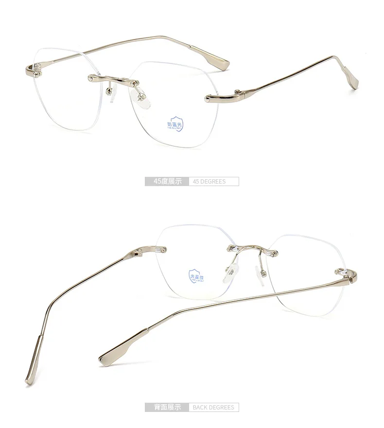 Rahmenlose Runde Computer Brille Frauen Männer Anti Blau Licht Metall Brillen Beine Brillen Blockieren Optische Spektakel Brillen – Detail 6