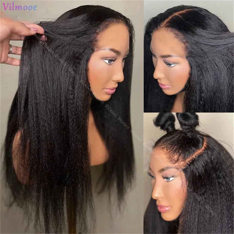 Yaki Straight Style HD 5x5 Lace Closure Human Hair Wigs Women Kinky Straight Silk Base Glueless Lace Frontal Human Hair Wigs