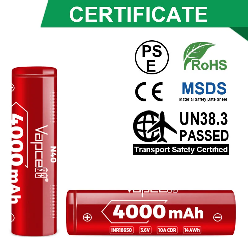 Original Vapcell N40 Inr 18650 Bateria Maior Capacidade 4000mah Cdr 10a 3.6v Baterias Recarregáveis para Uav Vapemod Lanterna - Image 6