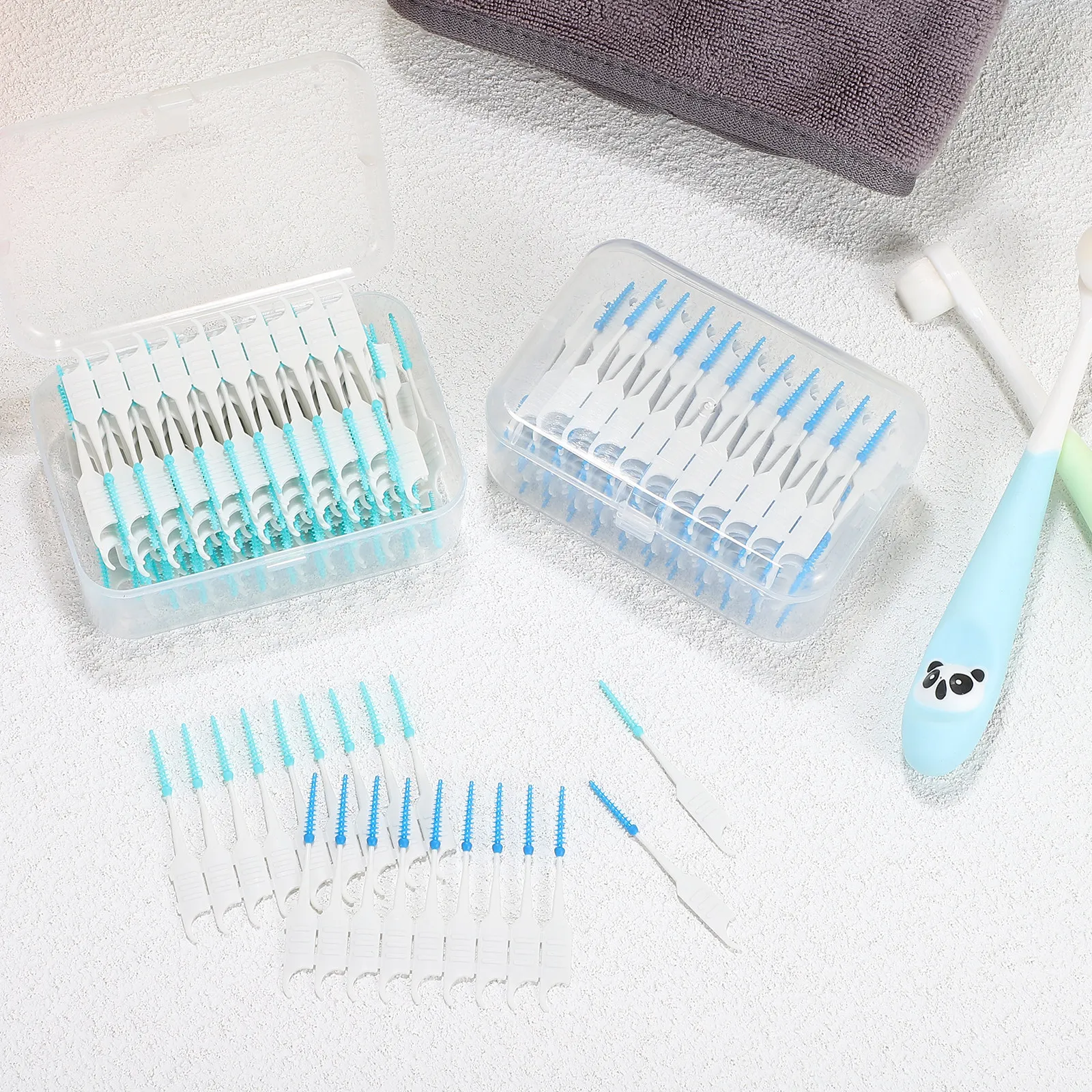 400Pcs 치간 브러쉬 이중 끝단 일회용 실리콘 이쑤시개 브러쉬 교정기용 딥 클린 치아 청소 도구 구강 관리