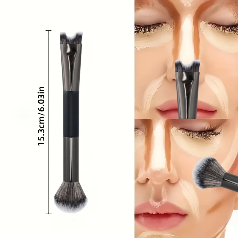 Dual-Ended U-Shaped Nose Contour Brush, Face Contour and Highlight Makeup Brush, Precision Sculpting Tool for Nose Shadow, Blend 2