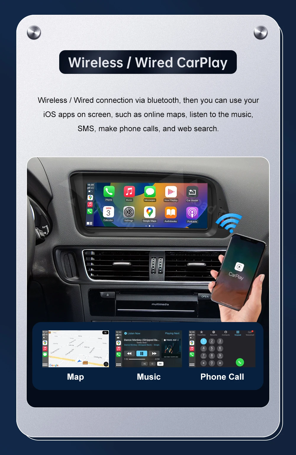8,9'' Road Top Multimedia-Display-Touchscreen für Audi Q5 2009-2017 mit Airplay, Miracast-Funktion, kabellosem Carplay und Android Auto – Detail 10