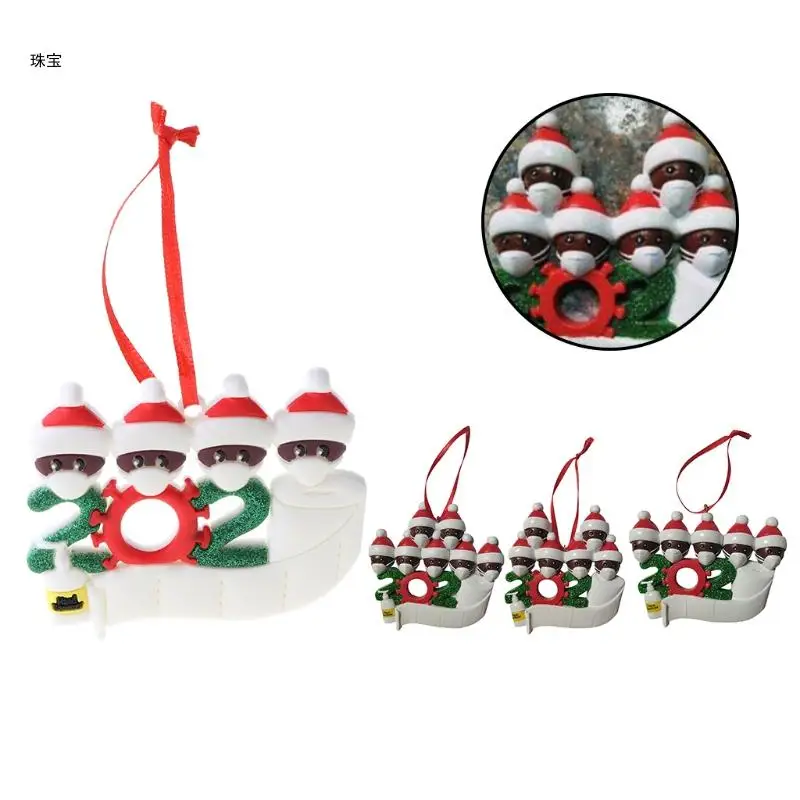

X5QE Quarantine Family 2020 Christmas Tree Hanging Ornament with Brown Face Mouth Mask Toilet Paper Xmas Gift