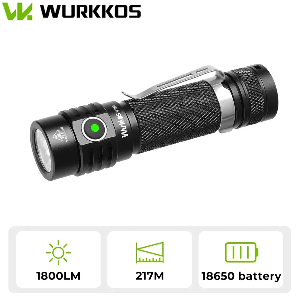 Wurkkos-LED懐中電灯wk03LED,18650トーチ,1800ルーメン,ライト,USB