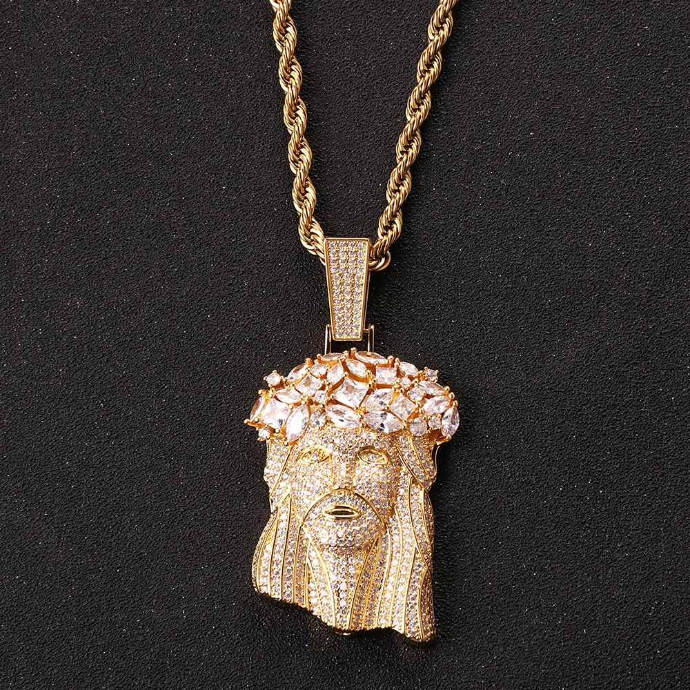 

New Big Jesus Pendant Necklace 14K Gold Plated Iced Brass Micro Shop Cubic Zircon for Men and Women Hip Hop Jewelry Gift