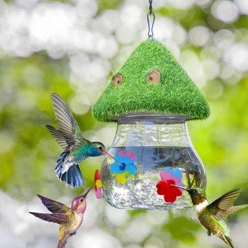 Hanging Hummingbird Feeders Mushrooms Wind Chimes Humming Bird Feeder Bird Feeding Station for Outside Garden Backyard Decor - Image 2