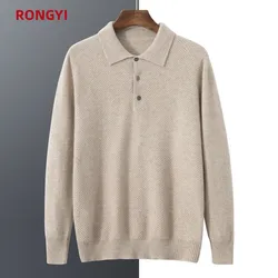 RONGYI Winter And Autumn Clothes 100% Goat Cashmere Pullovers Sweaters Solid Colour Knit Polo-Neck 4Colors Men Jumpers Top