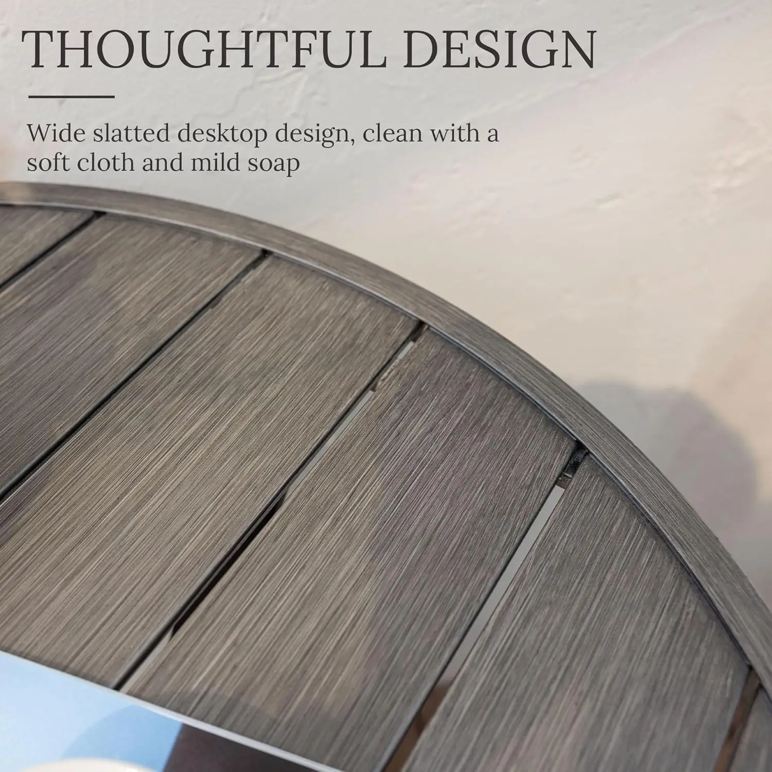 35.5" Round Outdoor Bar Table – Umbrella Hole, Grey Wood-Look 3