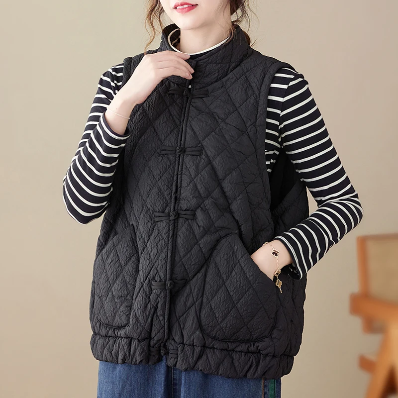 Winter Maternity Vest Coat with Pocket Stand Collar Pregnant Woman Sleeveless Jacket Button Fly Women Outerwear Black White