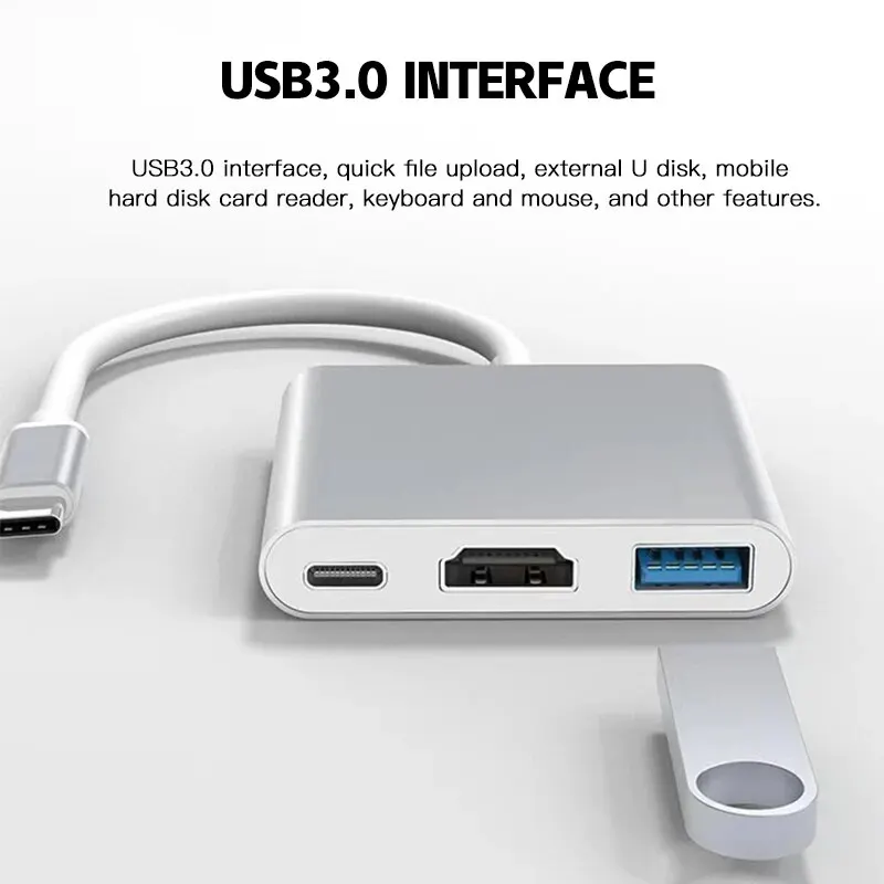 USB C HUB 3in1 Type C 3.0 to HDMI-compatible Docking Station PD Fast Charge 4K HDMI Adapter Splitter For MacBook