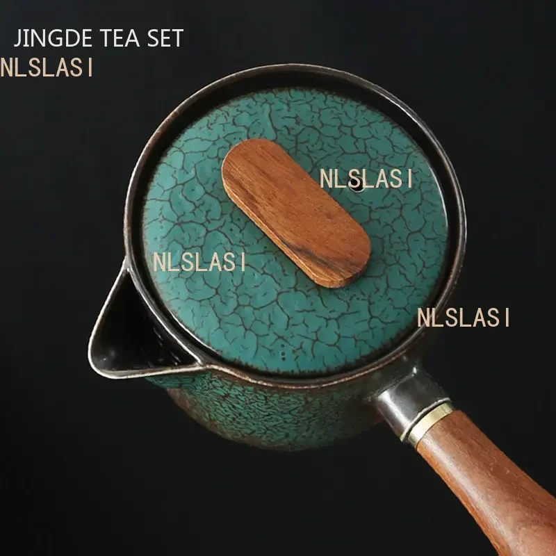 Japanese Ceramics Tea Pot Retro Kiln Alteration Solid Wood Handle Filter Teapot Household Porcelain Beauty Kettle Tea Set