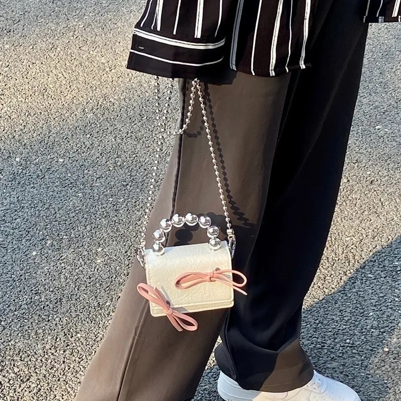 Women's Mini Bowknot Chain Headphone Bag Small Designer Handbag Cute Sweet Crossbody Shoulder Messenger Bag