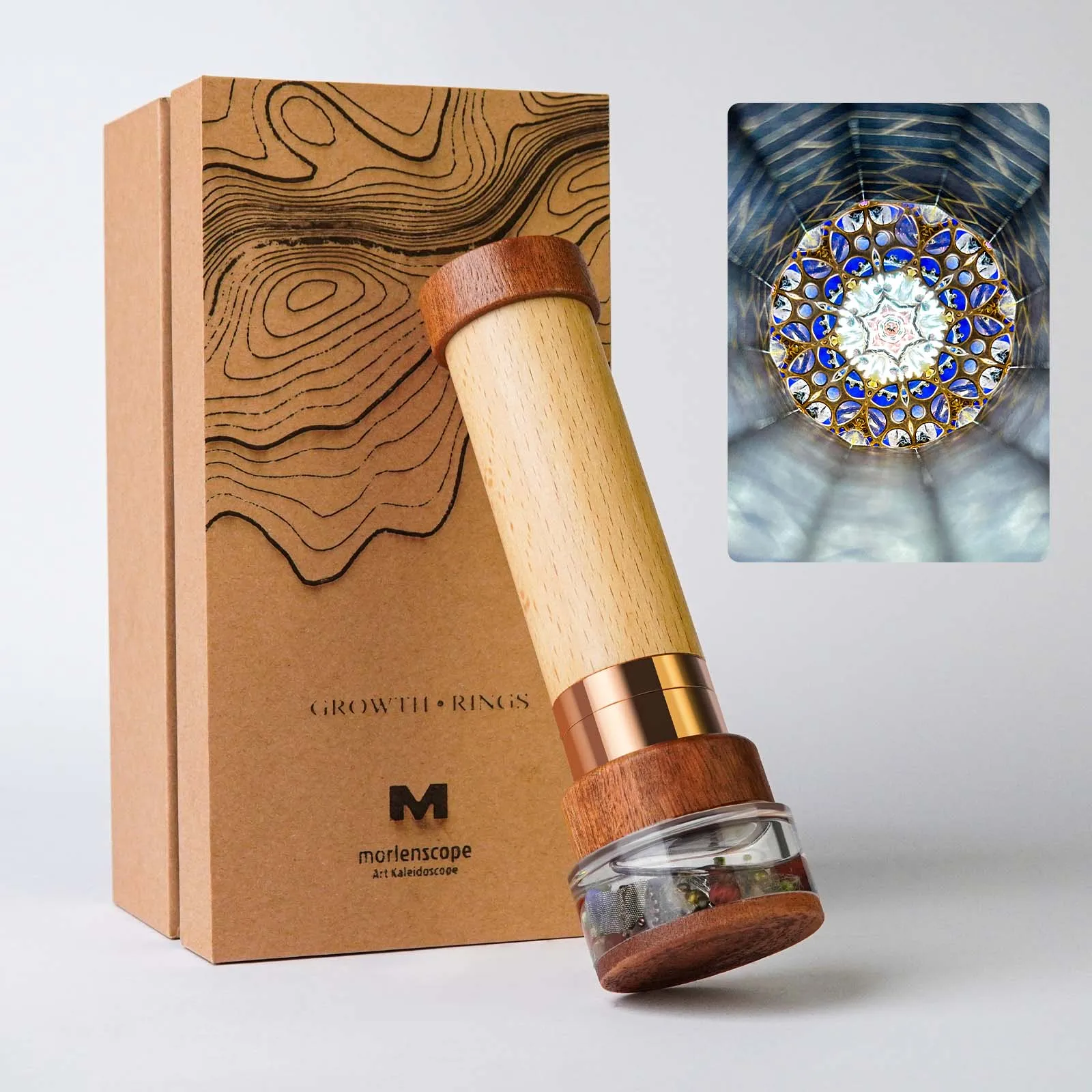 Growth Rings Wooden Nature Kaleidoscope Kit Tunnel Screen Effect Rotatable Oil-Filled Core Box Vintage Gift Box Anniversary Birt