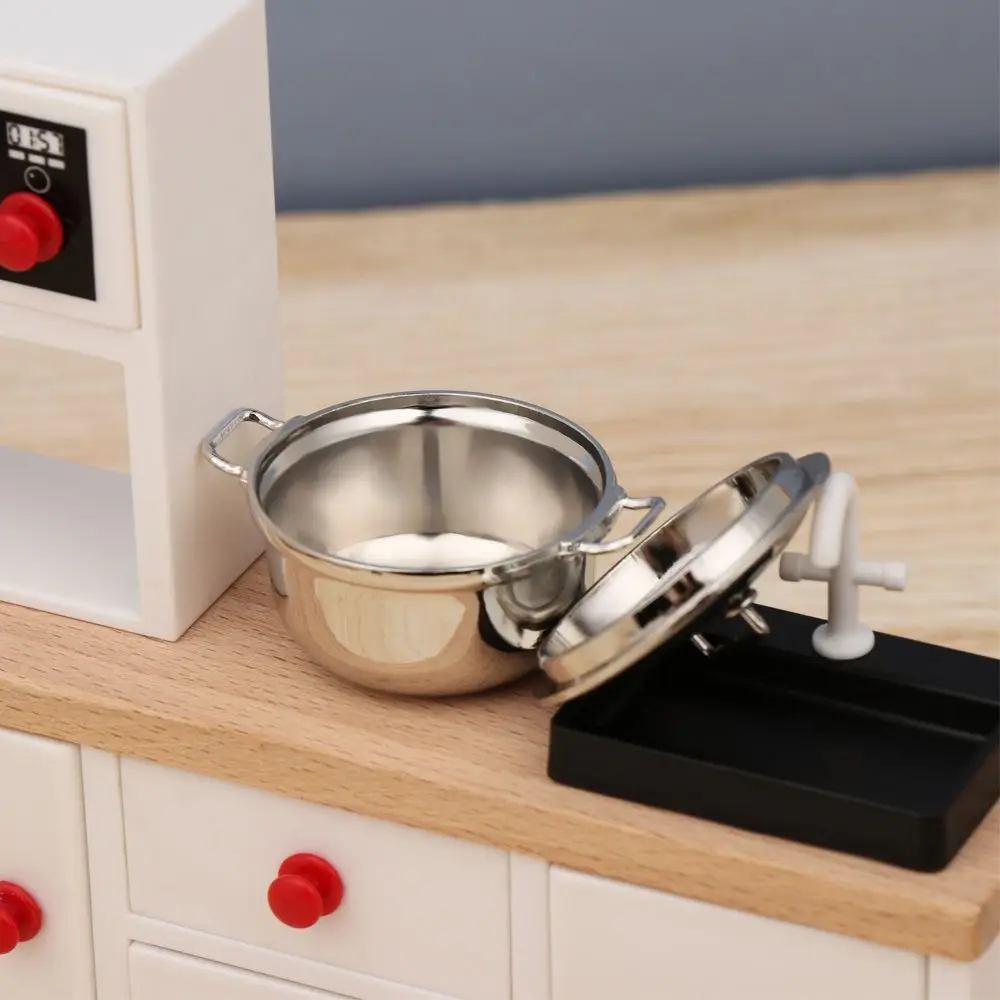 1/12 Miniatur Suppen topf mit Deckel Puppenhaus Zubehör Spielhaus Mini Kochgeschirr Küche Kochs pielzeug Puppe Küchen geschirr – Detail 7