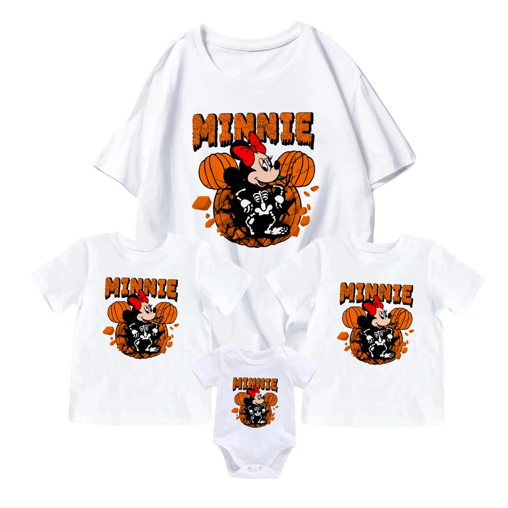 

Minimalist Hot Selling Disney Halloween Series Mother Kids Clothes Minnie Skeleton Dress Up Short Sleeve Exquisite Family Look