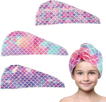 1 pc children's fish scale hair cap, microfiber soft absorbent hair towel, bathroom, living room essential hair drying supplies