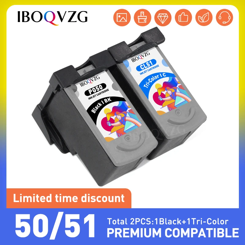 

IBOQVZG Ink Cartridges PG50 CL51 Compatible For Canon PG 50 CL 51 PIXMA MP150 MP160 MP170 MP180 MP450 MP460 MX300 MX310