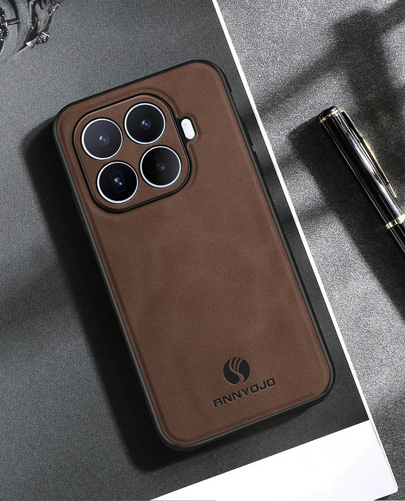 Matte Plain Leather Case with Built-in Metal Car Mount Holder