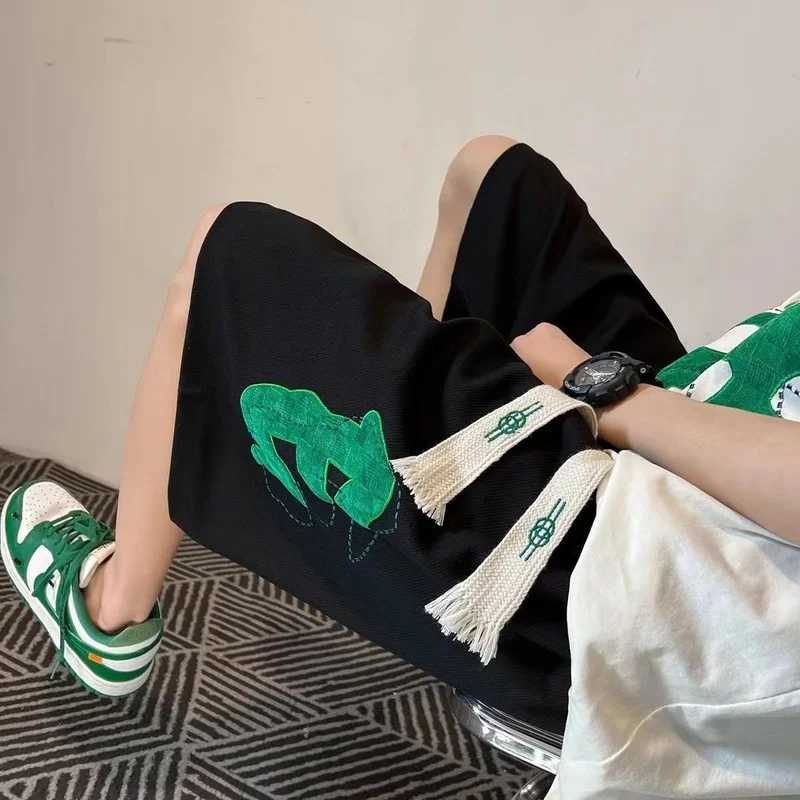 Wakamono Cotton Shorts Men's Y2k Shorts Summer Pants Sports Men's Shorts Men's Flocking Embroidery Shorts Casual Shorts for Men