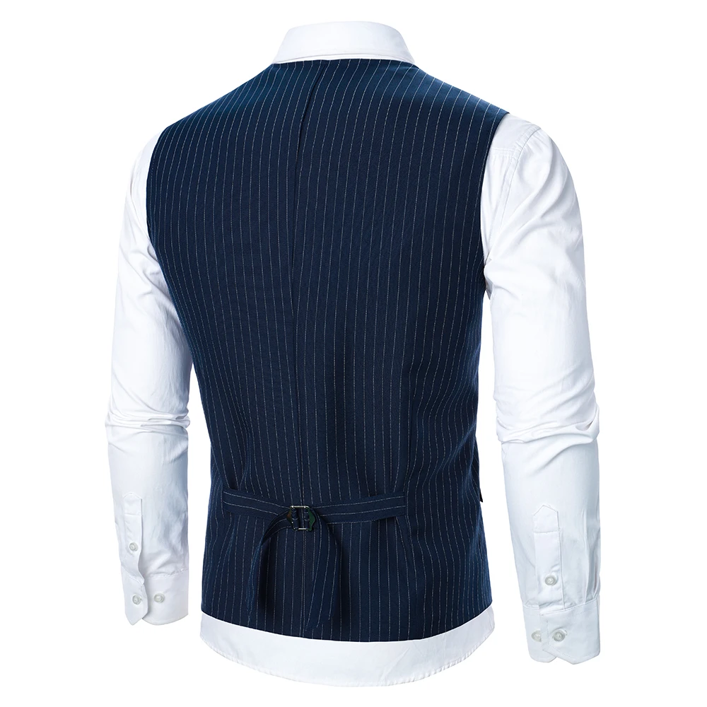 Dress vests Men Suit Vest Coat Stripe Fabric Open Button Design Classic Design Causal Business Fashion Slim Fit Men Suit