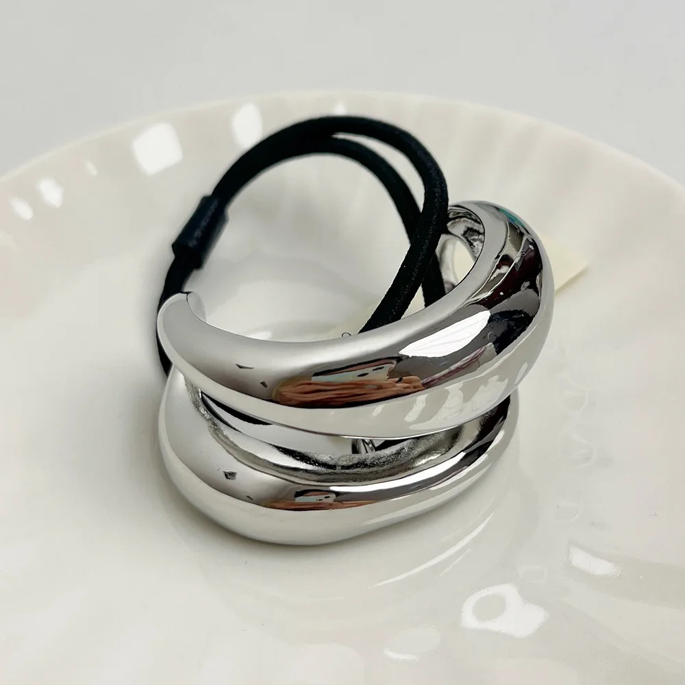 Crystal headband Metal hair accessories Hair accessories European and American style simple U-shaped alloy ponytail headband high elastic rubber band hairband low ponytail hairband fema