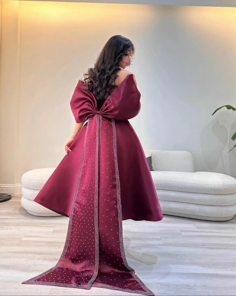 Ball es Exquisite Off-the-shoulder Gown Evening Beading Bows Satin Formal Occasion vestidos de coquetel