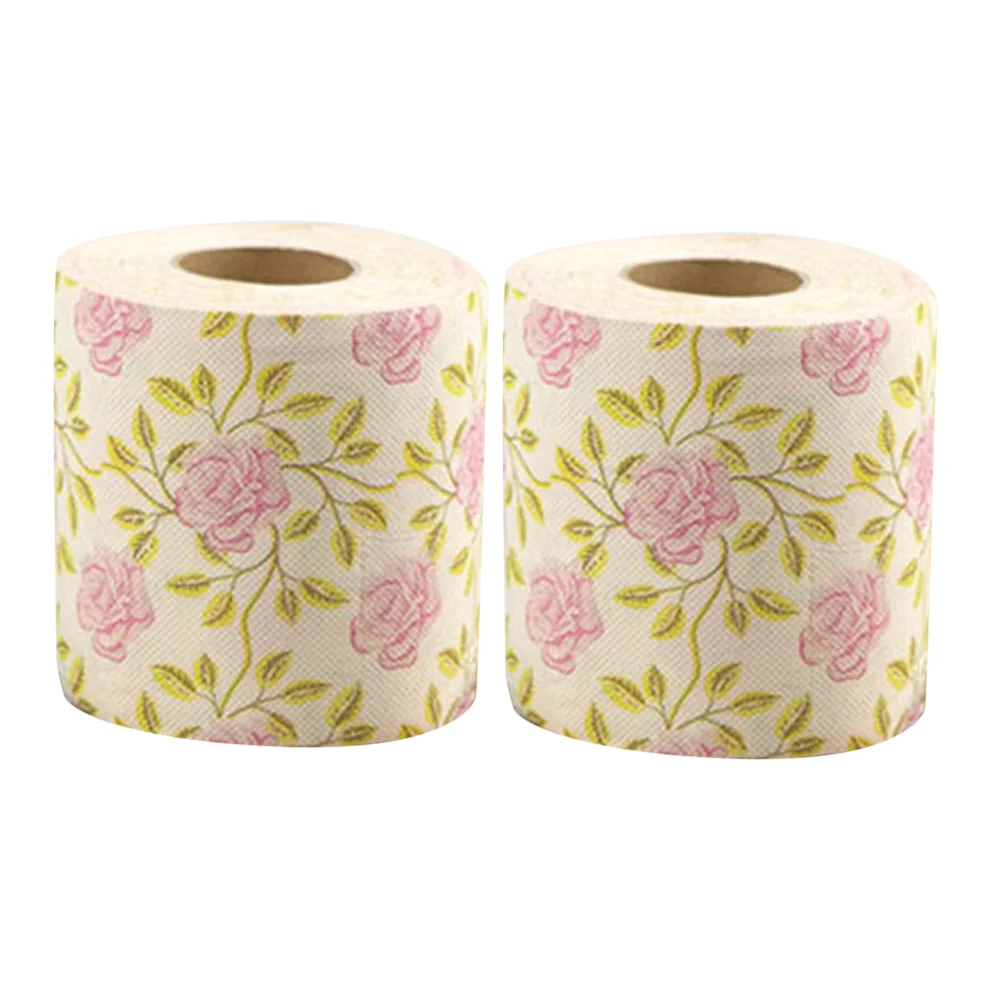 2 Rolls Decorate Printed Toilet Paper Travel Tissue Bathroom Bamboo Pulp for Camping Napkins Decorative
