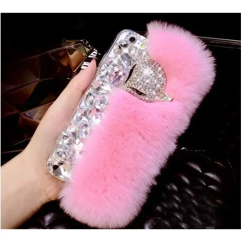 

Luxury Rhinestone Cell Phone Case, Rabbit Fur, Diamond, Fox Bling, For Samsung S24, S20, S21, S22, S23 Ultra, 9, 10, 20