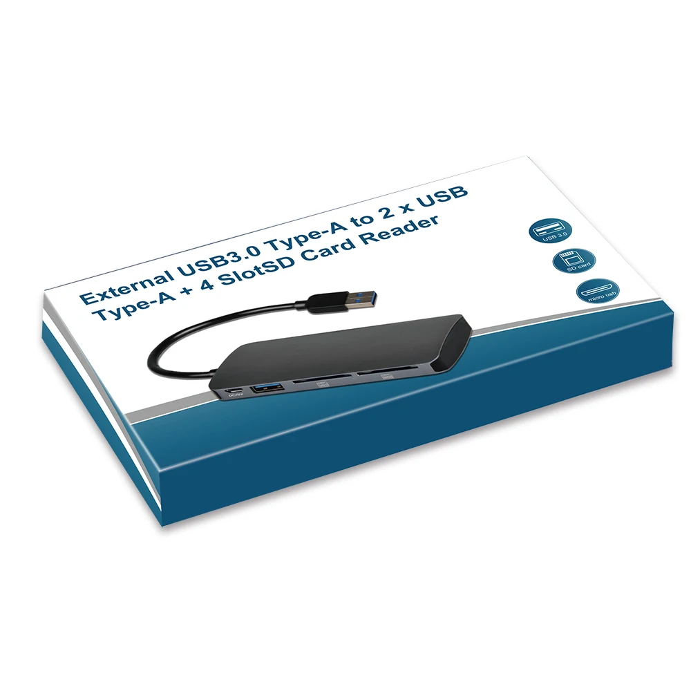 Multiple SD Card Reader, 4 Slot SD Card Reader and 2 USB 3.0 5Gbs for Computer,Support SDXC Up to 2TB SDHC Up to 256GB UHS-I