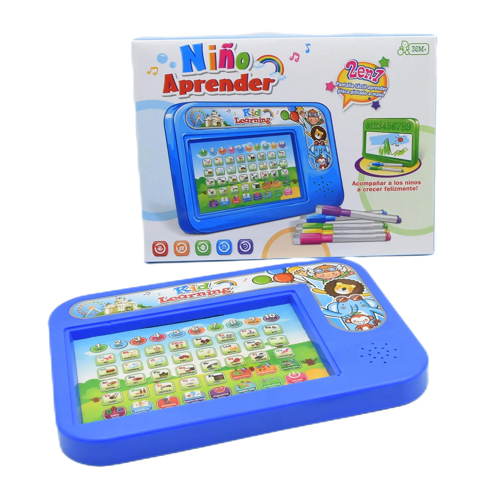 스페인어 영어 대화형 학습 태블릿, 터치 스크린 패드, 손으로 그린 플레이트, 알파벳 숫자 교육 선물, 2 in 1