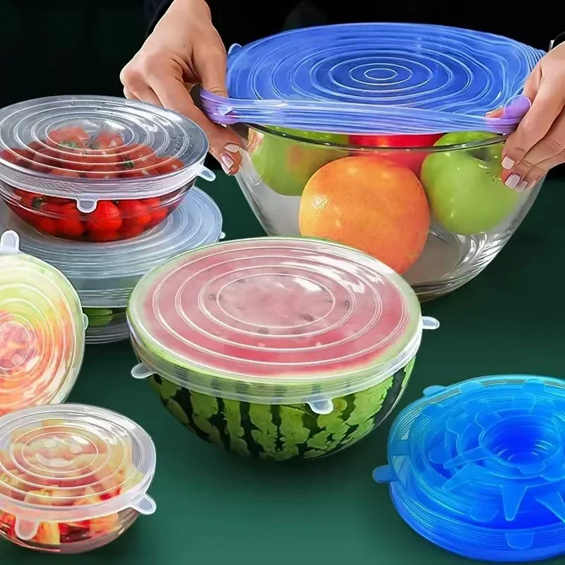 Silicone Stretch Lids 6Pcs Food Bowl Covers Reusable Food Saving Retractable Multifunctional Fresh-keeping