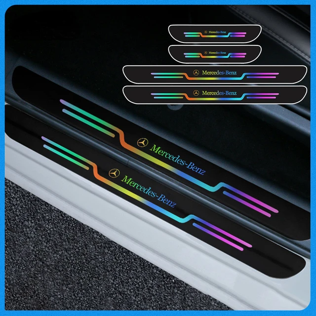 4 pieces of laser car threshold stickers For Mercedes Benz CLA W124 W204 AMG A180 W207 W211 W205 W212 W220 W206 automotive parts