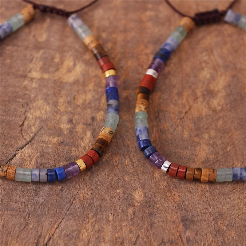 Boho 7 čakra duha 4mm přírodní kámen korále lahůdka náramek etnický tibetské multi barvivo drahokam náramek šperků dropshipping