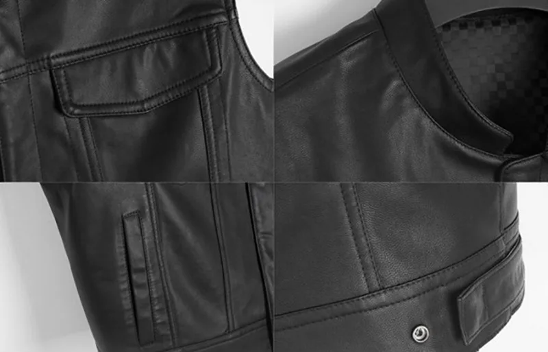 Herrenweste Schwarz Biker Motorrad Hip-Hop Weste Herren Kunstleder Punk Frühling Ärmellose Lederweste Übergröße Locker Lässig – Detail 6