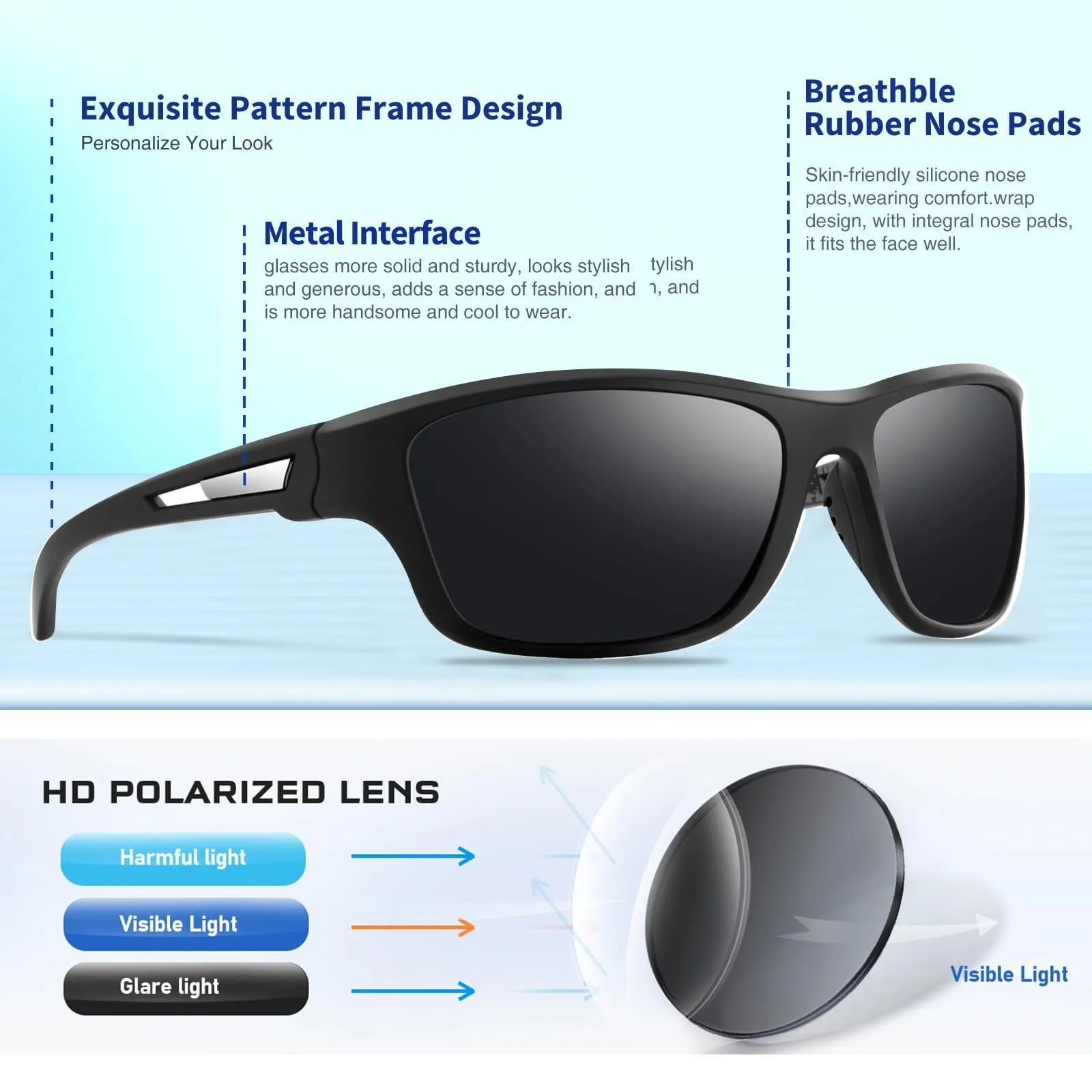 1pc Sports Sunglasses For Men & Women Outdoor Cycling Driving Fishing Polarized Comes With Strap