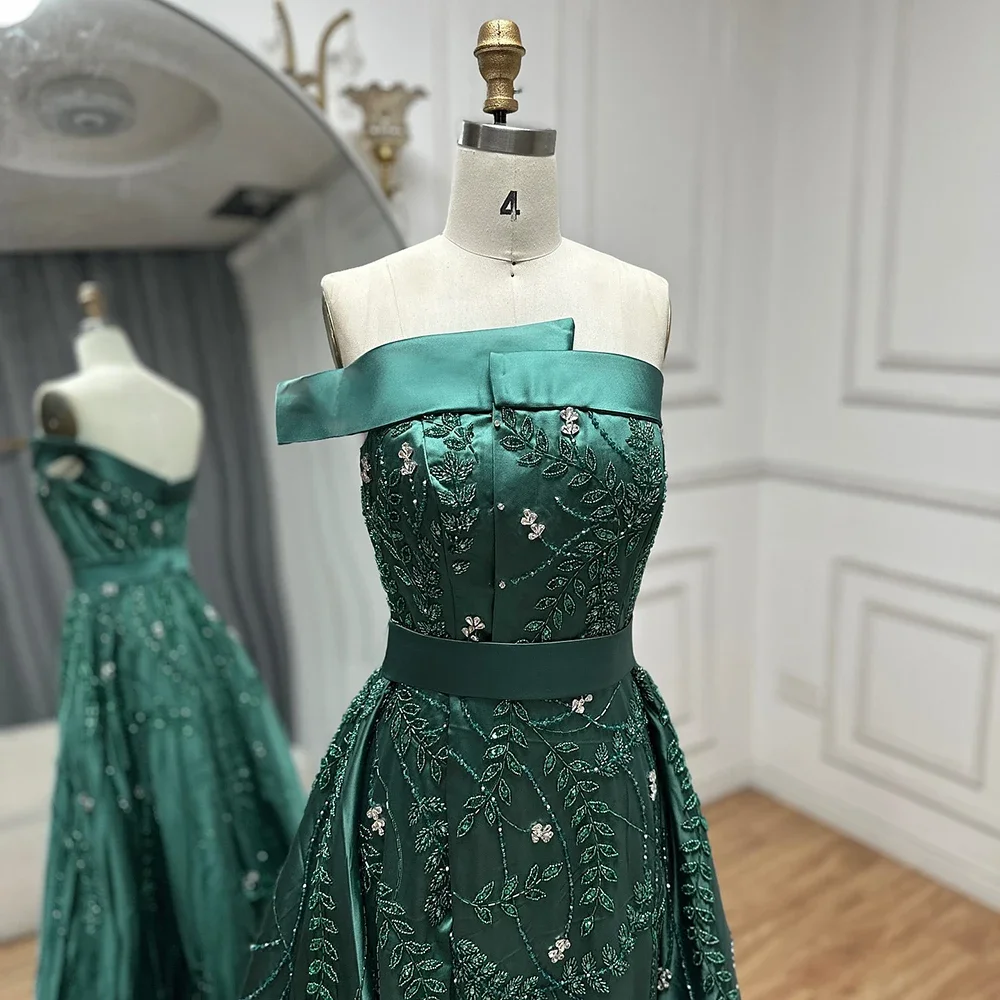 green emerald velvet dress Luxury Green Beaded Mermaid Dress with Cape Sleeves LA73115 Green / 10