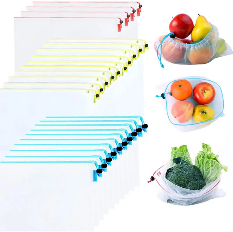 Set of 5 Eco-Friendly Reusable Mesh Produce Bags for Fruits and Vegetables