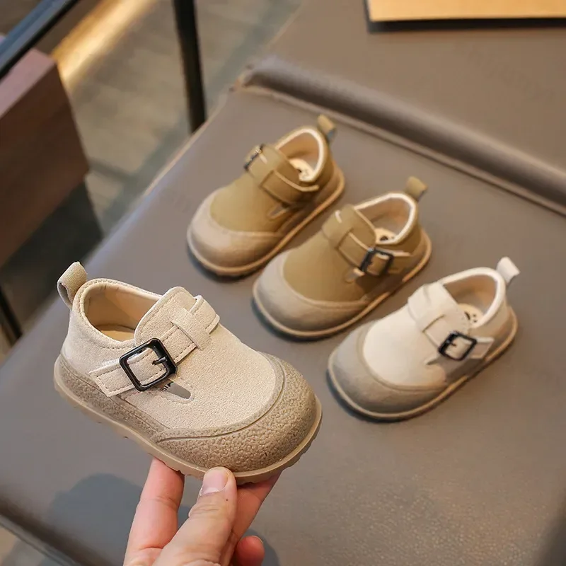Boys Girls Casual Shoes Children Fashion Buckle Round-toe Britain Style Loafers Unisex Baby First Walkers