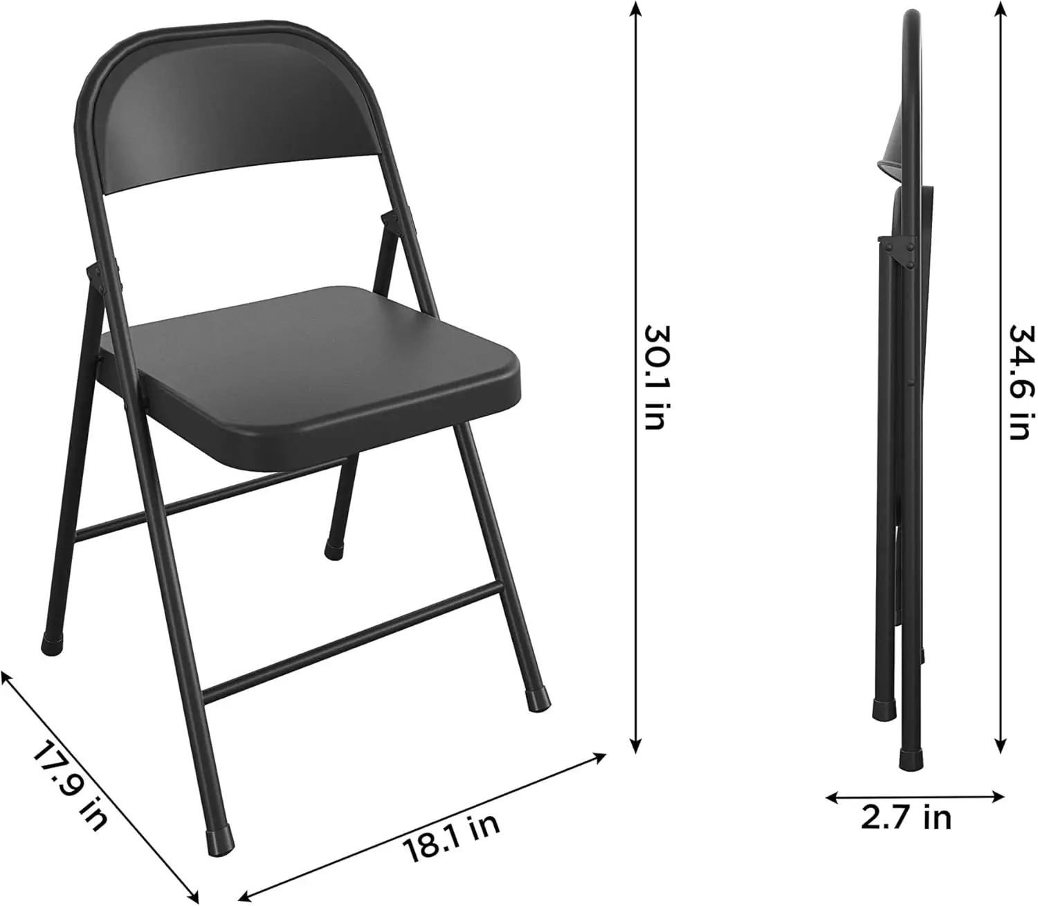 NEW SmartFold All-Steel Folding Chair, 4-Pack, Black USA