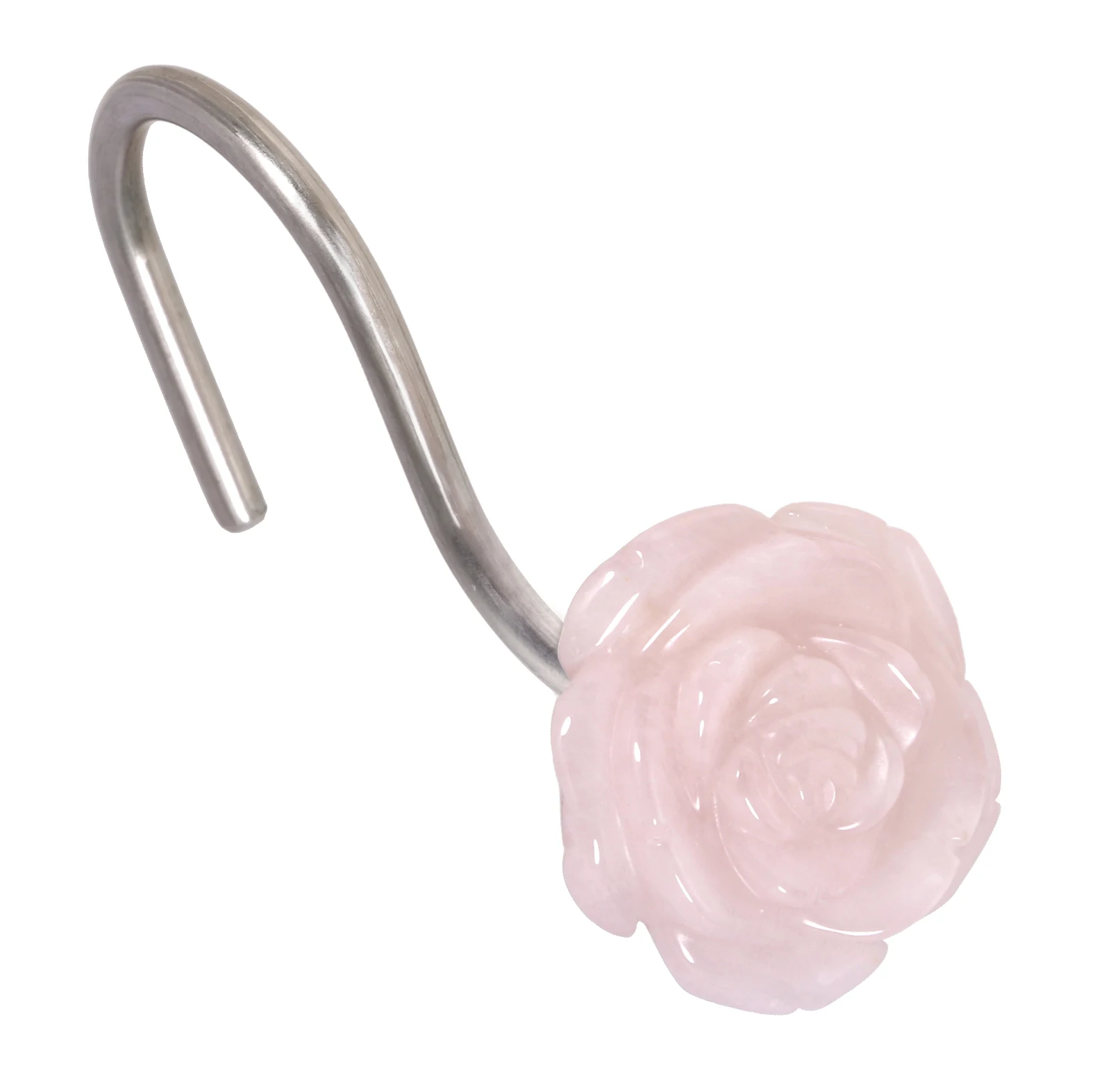 Handcarved Rose Crystal Stone Shower Curtain Hooks, Flower Shape Stainless Steel Shower Hooks For Bathroom Shower Rod Home Decor