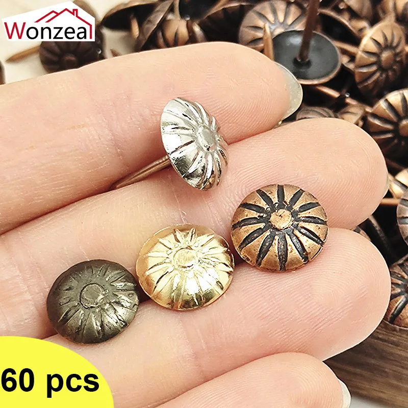 

Upholstery Nail 60pcs Brass Decorative Flower Tacks Applied Jewelry Gift Box Table Pushpins Furniture Hardware Woodwork Tool