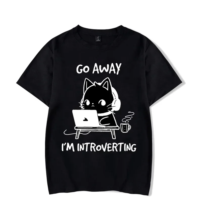 

Go Away I’m Introverting Graphic T Shirts Funny Cat Gamer Gaming Tshirt Tops Fashion Harajuku T-shirts Women Men Brand T-shirt