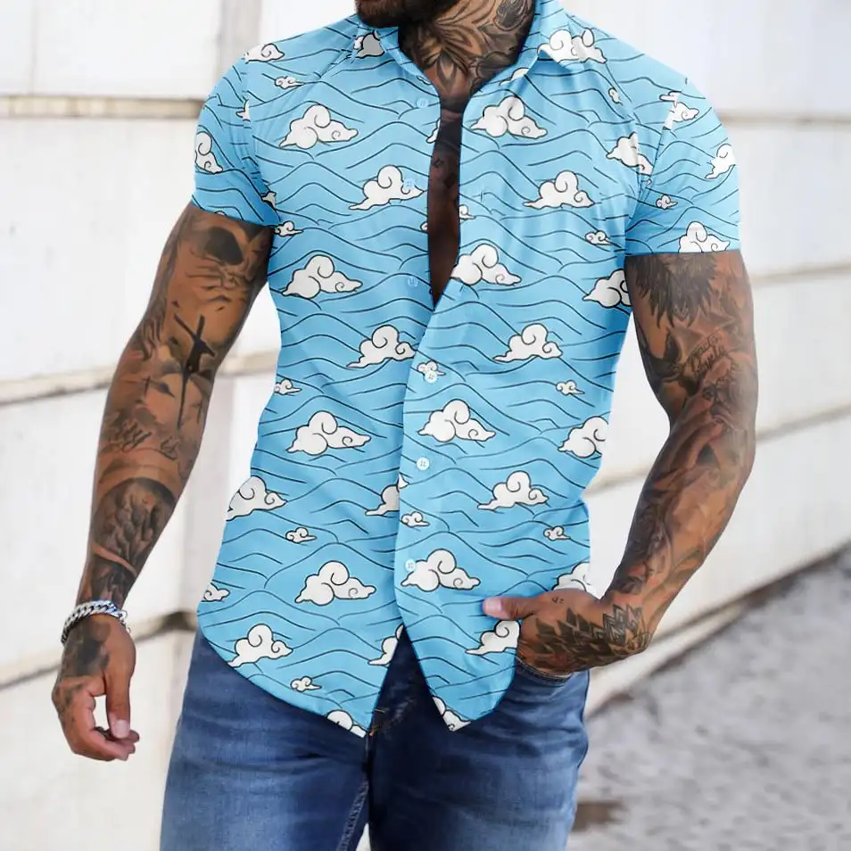 

Men's Fashion Floral Print Casual Slim Short Sleeve Shirt men-s-top E