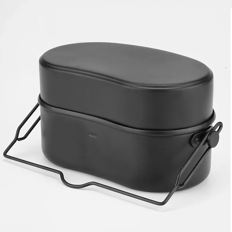 French Style Outdoor Camping Aluminum Lunch Box Double Layer Portable Meal Container With Handle Military Training Lunch Box
