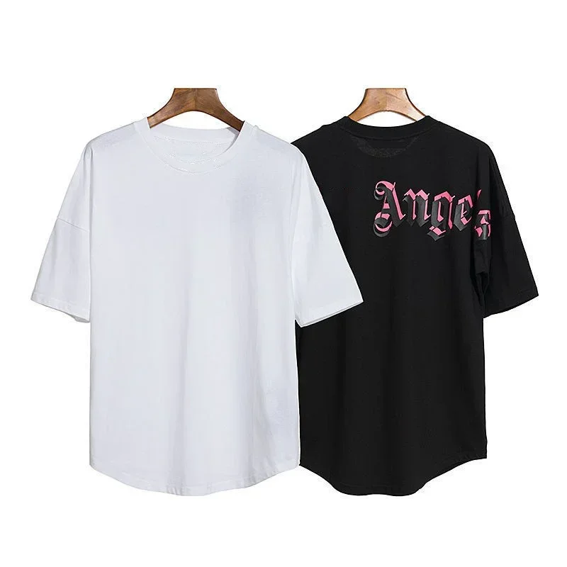 

2023 PALMS ANGELS Summer tide brand often double shadow letters on the back bat shoulder sleeves round neck loose short
