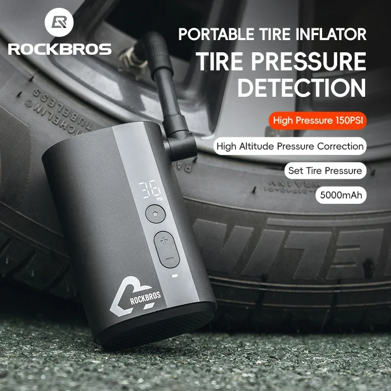 

ROCKBROS Mini Pump 150psi Portable Riding Bicycle Electric Air Pump 5V2A Type-C Outdoor Portable MTB Road Bike Motorcycle Pumps